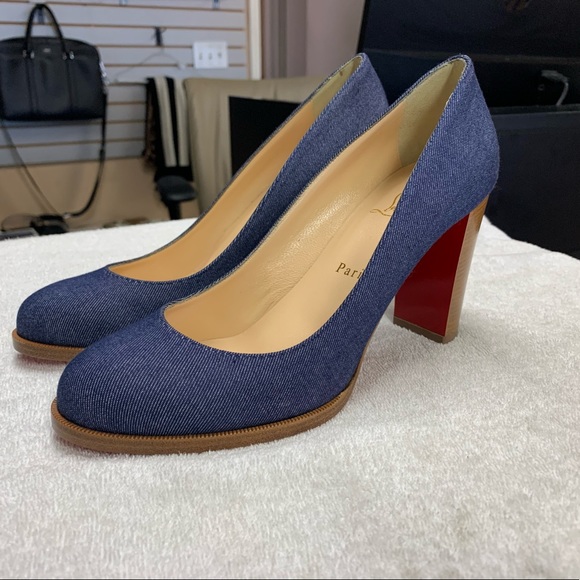 Christian Louboutin London Buche 85 Denim Block Heels Pumps - Picture 11 of 12